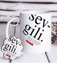 BK Gift Kişiye Özel Sevgili Anlamı Beyaz Kupa ve Anahtarlık Hediye Seti (Model 1)
