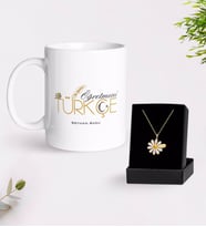 BK Gift Kişiye Özel Türkçe Öğretmeni Beyaz Kupa ve Papatya Kolye Hediye Seti (Model 1)