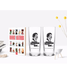 BK Gift Kişiye Özel Renkli Baskılı Hangimiz Sevmedik Çılgınlar Gibi Silüet Tasarımlı İkili Rakı Bardağı ve Rakı Cep Kitabı Hediye Seti-6 (Model 1)