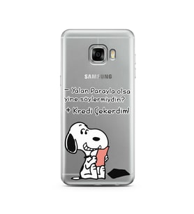 Snoopy Tasarımlı Süper Şeffaf Silikon Telefon Kılıfı Samsung C5  