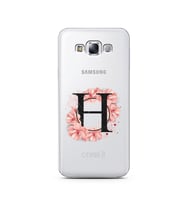 Pembe Çiçekli Harf Tasarım Süper Şeffaf Silikon Telefon Kılıfı Samsung E7 H-Harf