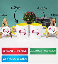 İkili Sarı İsme Özel Sevgililer Günü Hediyesi Kupa Bardak Anahtarlık