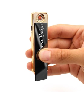 Kişiye Özel USB Şarjlı Alevsiz Sürgülü Çakmak (Siyah)