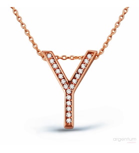 Zirkon Taşlı Gümüş Y Harfi Kolye - N091601 (Rose)