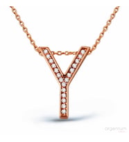 Zirkon Taşlı Gümüş Y Harfi Kolye - N091601 (Rose)