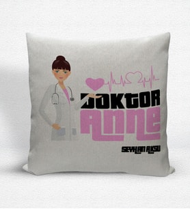 BK Gift Kişiye Özel Doktor Anne Dekoratif Keten Yastık (Bej)