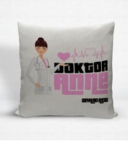 BK Gift Kişiye Özel Doktor Anne Dekoratif Keten Yastık (Bej)