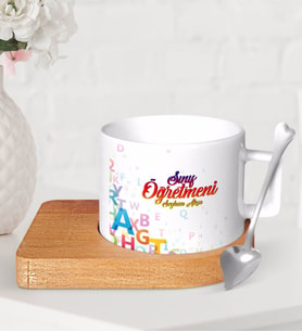BK Gift Kişiye Özel Sınıf Öğretmeni Ahşap Altlıklı Seramik Fincan-12 (Beyaz)