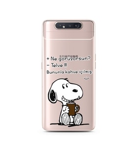 Snoopy Tasarımlı Süper Şeffaf Silikon Telefon Kılıfı Samsung A80