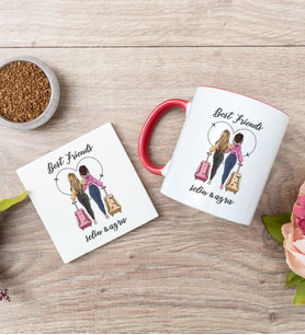 Best Friends İki İsimli Kırmızı Kupa Bardak ve Bardak Altlığı