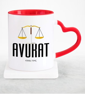 BK Gift Kişiye Özel Mesleki Avukat Kırmızı Kalpli Kupa Bardak  1