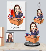 Kişiye Özel İş Kadını Karikatürlü 3 lü Hediye Seti Bayan-9