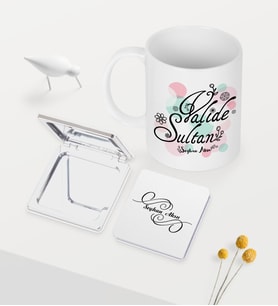 BK Gift Kişiye Özel Valide Sultan Beyaz Kupa Ayna Seti - 3 (Model 1)