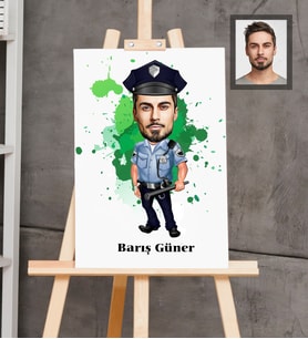 Kişiye Özel Polis Karikatürlü  Ahşap Tablo 30x47 Bay-4