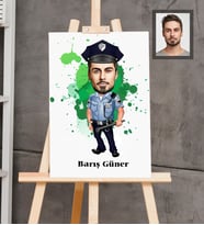 Kişiye Özel Polis Karikatürlü  Ahşap Tablo 30x47 Bay-4
