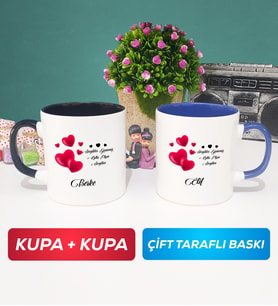 İkili Sevgililer Günü Hediyesi Kupa Bardak Siyah Lacivert