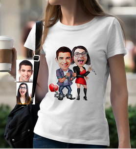 BK Gift Kişiye Özel Sevgililer Karikatür Beyaz Bayan Tişört  1