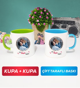İkili Sevgiliye Sevgililer Günü Hediyesi 11 Kupa Bardak Yeşil Mavi