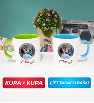 İkili Sevgiliye Sevgililer Günü Hediyesi 11 Kupa Bardak Yeşil Mavi