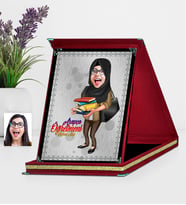 BK Gift Kişiye Özel Tesettürlü Bayan Öğretmen Karikatürlü Kırmızı Plaket  2