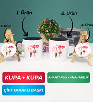 İkili Siyah Siyah Sevgiliye Sevgililer Günü Hediyesi 4 Kupa Bardak Anahtarlık