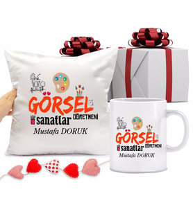Görsel Sanatlar Öğretmeni Bardağı ve Yastığı Hediye Seti (Model 1)