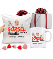 Görsel Sanatlar Öğretmeni Bardağı ve Yastığı Hediye Seti (Model 1)