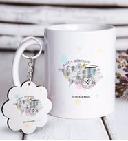 BK Gift Kişiye Özel Mesleki Harita Mühendisi Beyaz Kupa ve Anahtarlık Hediye Seti-2 (Model 1)