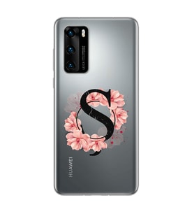 Pembe Çiçekli Harf Tasarım Süper Şeffaf Silikon Telefon Kılıfı Huawei P40 Pro Ş-