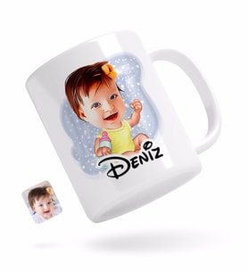 BK Gift Kişiye Özel Bebek Karikatürlü Beyaz Kupa Bardak-1