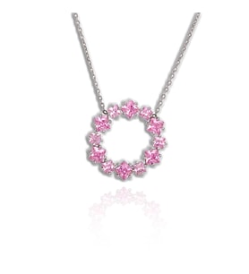 Pembe Kare Kesim Taşlı Halka Model Gümüş Kolye