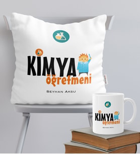 BK Gift Kişiye Özel Kimya Öğretmeni Temalı Yastık Kupa Seti - 1