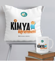 BK Gift Kişiye Özel Kimya Öğretmeni Temalı Yastık Kupa Seti - 1