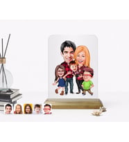 BK Gift Kişiye Özel Aile Karikatürlü Ahşap Standlı Çerçeve-5 (Beyaz)