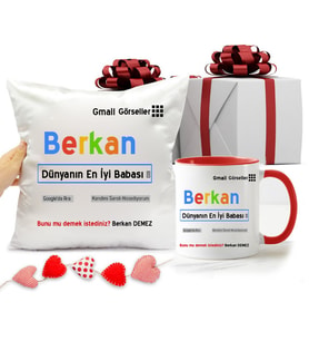 Babaya Hediye Dünyanın En İyi Babası Hediye Seti Yastık ve Kırmızı Kupa Bardak (Kırmızı-Beyaz)