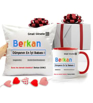 Babaya Hediye Dünyanın En İyi Babası Hediye Seti Yastık ve Kırmızı Kupa Bardak (Kırmızı-Beyaz)