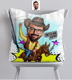 BK Gift Kişiye Özel Bay Kovboy Karikatürlü  Yastık