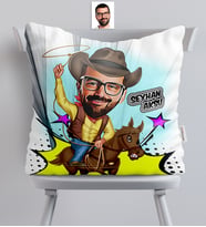 BK Gift Kişiye Özel Bay Kovboy Karikatürlü  Yastık