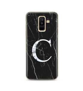 Samsung A6 Plus Siyah Mermer Harf Tasarımlı Telefon Kılıfı C-Harfi 