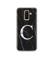 Samsung A6 Plus Siyah Mermer Harf Tasarımlı Telefon Kılıfı C-Harfi 