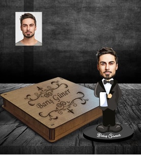 Kişiye Özel Şef Garson Tasarımlı Karikatür Ahşap Biblo Kutulu Bay-1