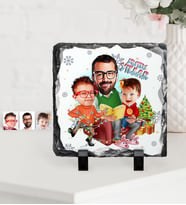 BK Gift Kişiye Özel Yılbaşı Temalı Aile Karikatürlü Dekoratif Doğal Taş - 1