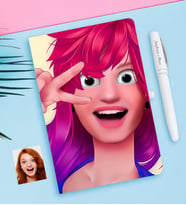 BK Gift Kişiye Özel Kadın Animasyon Karikatürlü Beyaz Defter ve Kalem Hediye Seti-10