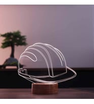 Baret Led Masa Lambası Mühendislere Hediye Gece Lambası Ahşap Taban 7 Farklı Işık Renkli