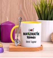 Matematik Mühendisi Ahşap Altlıklı Sarı Kupa Bardak