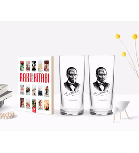 BK Gift Kişiye Özel Renkli Baskılı Atatürk Temalı İkili Rakı Bardağı ve Rakı Cep Kitabı Hediye Seti-14 (Model 1)