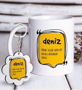 BK Gift Kişiye Özel İsim Anlamı Beyaz Kupa ve Anahtarlık Hediye Seti-3 (Model 1)