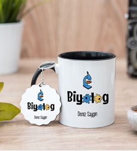 Biyolog Siyah Kupa Bardak Ve Anahtarlık Set
