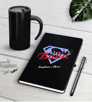 BK Gift Kişiye Özel Süper Baba Siyah Defter Kalem Termos Mug Seti-5 (Model 1)