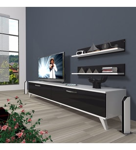Decoraktiv Eko 4 Slm Std Retro Tv Ünitesi Tv Sehpası (Beyaz-Siyah)